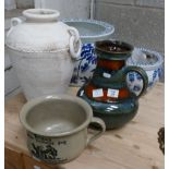 A quantity of large modern pots: including planters, vases,