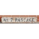 1920s cast iron Street Sign: Vintage cast iron street sign ''No 7 Passage'', 16 x 98cm.