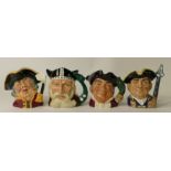 Royal Doulton small Character Jugs: Town Crier D6537, Guardsman D6575,