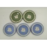 A collection of Wedgwood blue and green jasperware dishes (5).