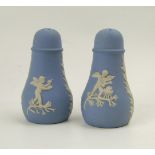 Wedgwood blue jasperware cruets: jasperware decorated salt and pepper pots (2).