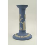 Wedgwood blue jasperware candlestick holder: height 17cm.