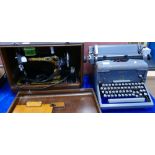 Cased Singer Electric swing machine: together with large Imperial branded typewriter(2)