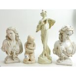 Group of four plaster and resin figures: