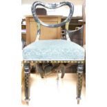 Victorian Ebonised mother of pearl inlaid Salon Chair: