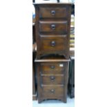 Two 20th Century oak 3 drawer bedside Chests of Drawers: