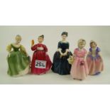 5 small Royal Doulton figures to include: Vanity HN2476; Dinky Do HN 1678; Tinkle Bell HN1677;