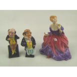 Early Royal Doulton Damaged lady figure Fayre HN1265 (restuck foot & hairline to base) together with