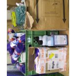 A quantity of cleaning products: including oven cleaner, bleach, kitchen cleaner etc.