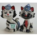 Lorna Bailey Novelty Cat Figures: both wearing Thunderbird type Hats, height 14cm (2)