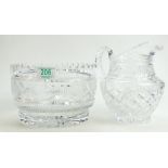 Quality Cut Glass Crystal Jug and Bowl: diamter of bowl 21cm with floral decoration(2)