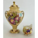 Aynsley Orchard Gold items: Aynsley two handled vase & cover signed by Jones and cream jug by Brunt,