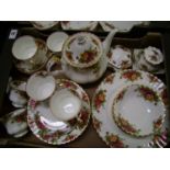Royal Albert Old Country Roses tea set to include: tea pot, 6 cups and saucers, 6 dinner plates, 6