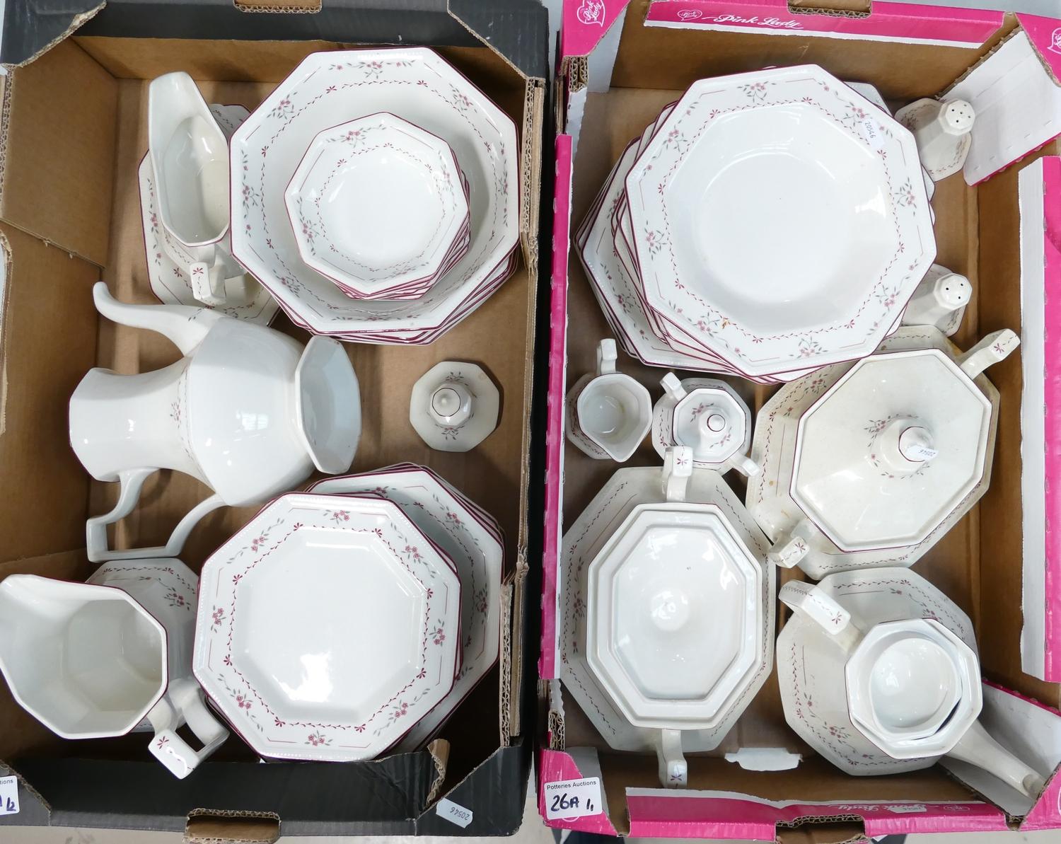 A Large Collection of Johnson Bros Madison pattern floral decorated Ironstone Dinnerware: (2 trays)