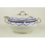 A Cresent Ware, Blue and White Soup Tureen :( hairlines noted to body) with ladel