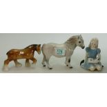 Royal Doulton Child figure Alice HN2158: Beswick Grey Shetland Pony and unbranded palomino foal(3)