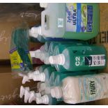 A quantity of cleaning products: including floor cleaner, polish etc.