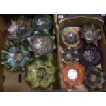 Large qty of Carnival glass to include: Peacock bowl, Grape bowl, etc (2 trays)