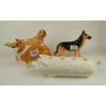 A collection of animal figures to include : Beswick Pig Candle Holder, Beswick Collie( rear legs