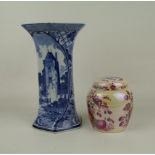 Delft porcelain vase,height 21cm and Masons small jar & cover. (2):