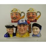 A collection of small character jugs to include: Royal Doulton The golfer D7064, Staffordshire