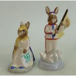 Royal Doulton bunnykins figures: Brittania DB129 and England Athlete DB216, both limited editions