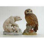 Ansley matt figure of Owl: together with similar model of Polar Bear & cubs(2)