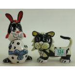 Lorna Bailey Novelty Cat Figures: Lion Cat & Easter Bunny Cat, height 17cm (2)