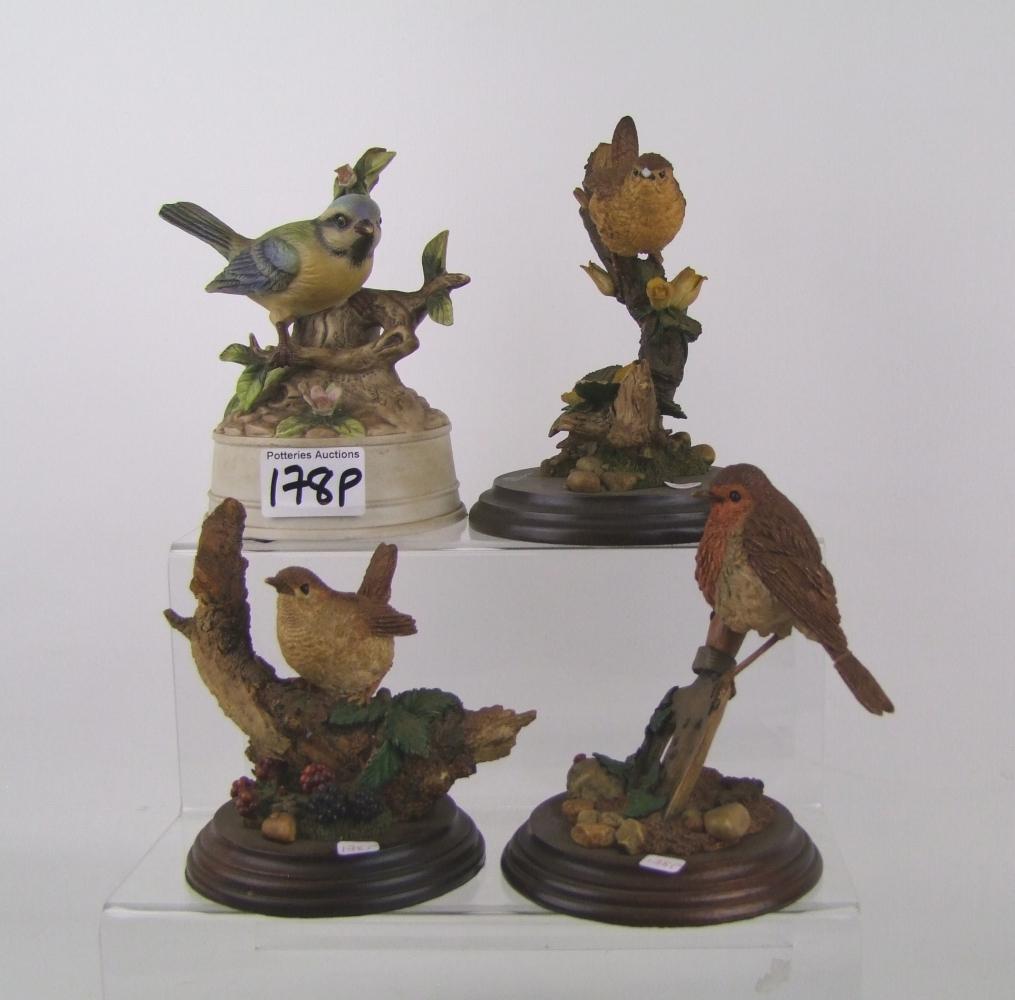 Worcester resin model of a Robin: and a wren together with a Country Artist wren on a branch CA281