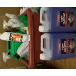 A quantity of automotive fluids: including screenwash, de-greaser, coolant etc.