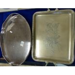 Quality Silver Plated Galleried Oval Tray together with larger oblong item(2)