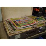 Vintage suitcase containing large quantity of Roy Of The Rovers - dated 70's - 80's.