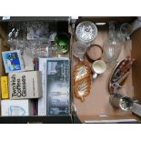 A mixed collection of items to include: pressed glass decanters, boxed glass ware coasters etc (2