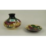 Moorcroft Anna Lily squat vase together with pin dish