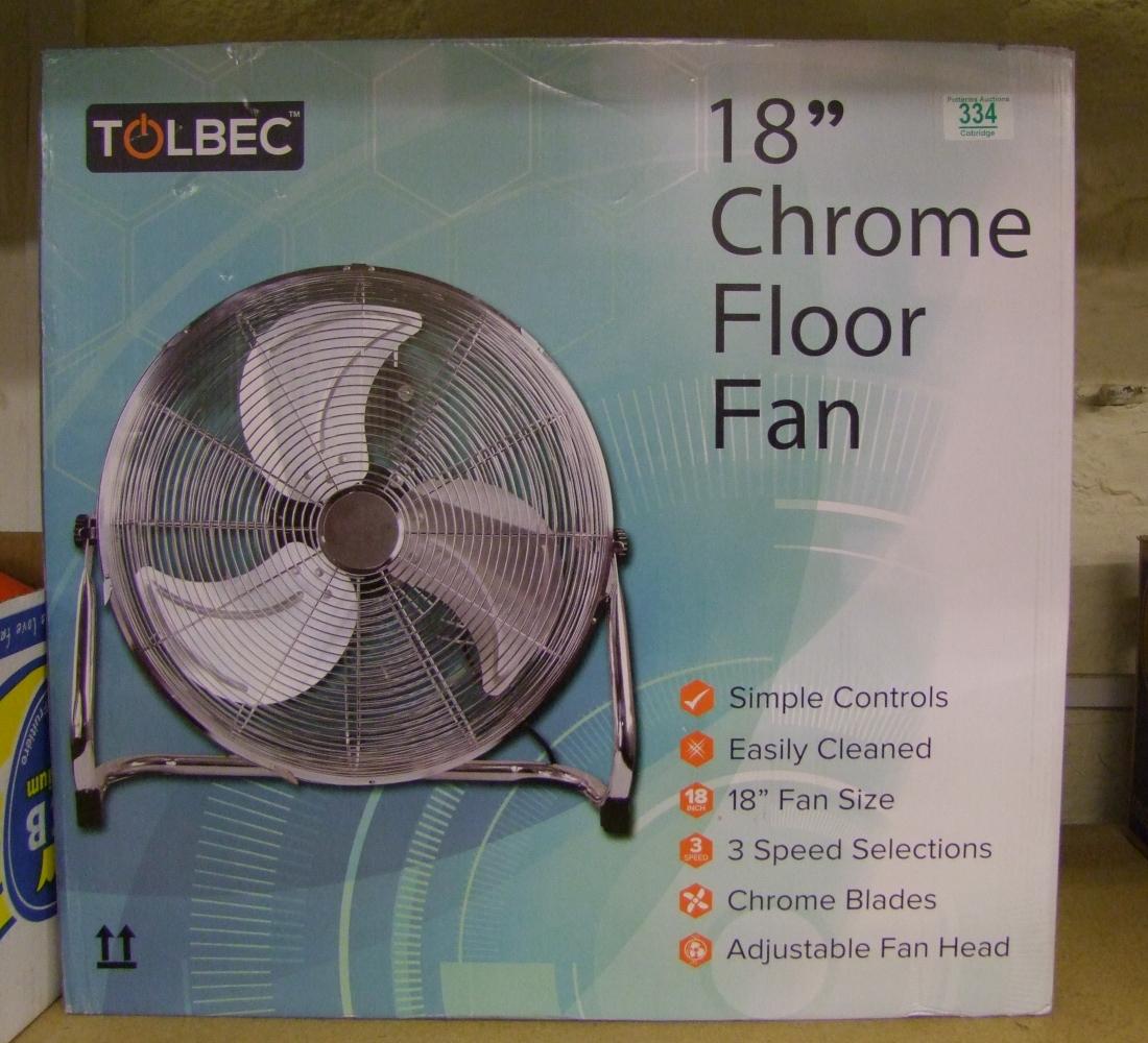 A Tolbec 18" Chrome floor fan.