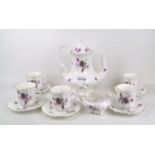 A Hammersley, near complete, Victorian Violets coffee set: 12 pieces including coffee pot, 5