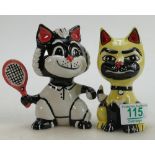 Lorna Bailey Novelty Cat Figures: Tennis Player & Miserable Cat, height 12cm (2)