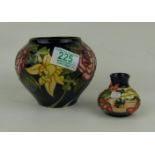 Moorcroft Diamond Jubilee vase, height 11cm , seconds in quality together with Poisen Dart frogs