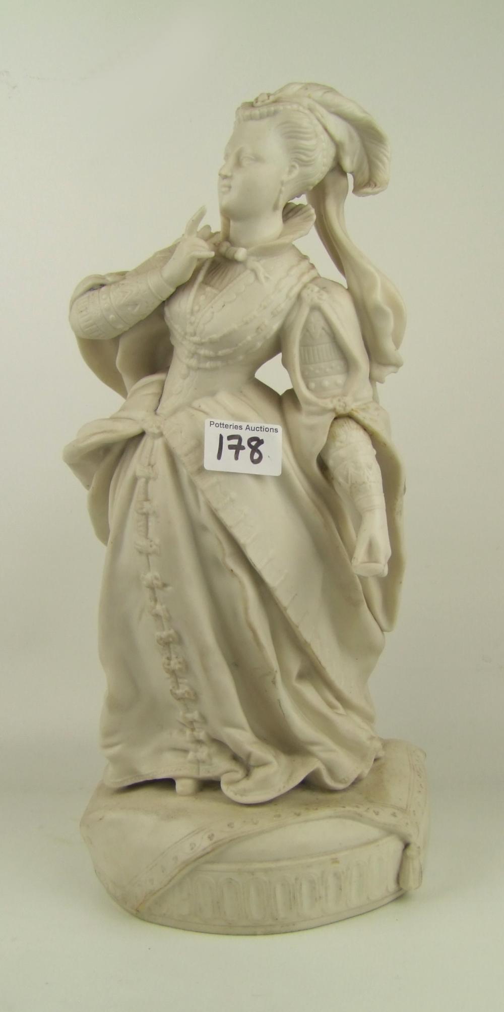 A large parian mid 19th Century figure of a lady: (arm reglued and chip to item in hand)