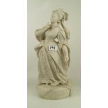 A large parian mid 19th Century figure of a lady: (arm reglued and chip to item in hand)