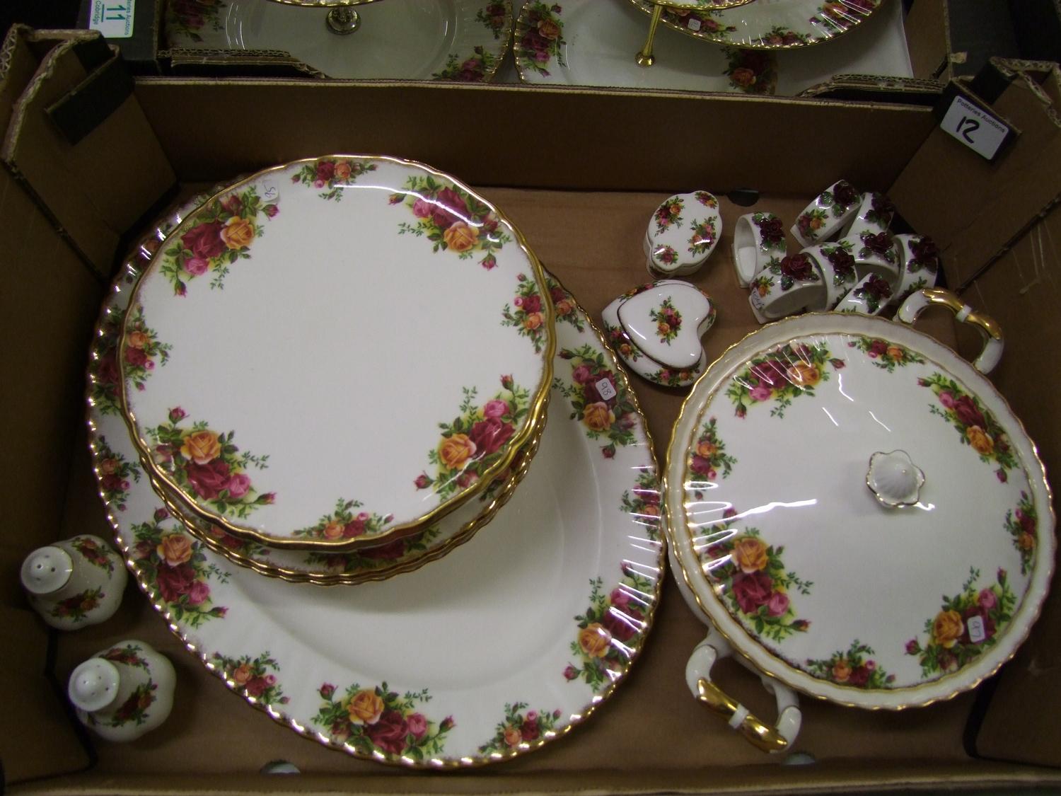 Royal Albert Old Country Roses to include: large oval platter, lidded tureen, 2 vegetable bowls,