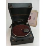 Columbia Branded Black Box type table top gramophone: together with matching cushion cleaner & discs