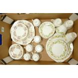 A mixed collection of tea ware to include: Wedgwood Lichfield & Duchess Green sleeves patterned