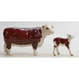 Beswick Hereford Cow 1360 and Calf 1406B (2):