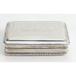 Silver Snuff box by Nathaniel Mills 1826: George IV larger size box measuring 7.4cm x 4.6cm x 1.8cm.