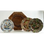 Three 18th century Plates & a large early 19th century Dish: Two Whieldon type plates and an