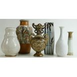 A collection of various Vases: Including Langley vase, crackled glaze vase,