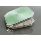 Silver & Guilloche enamel Powder Compact: Silver & green Guilloche enamel powder compact in