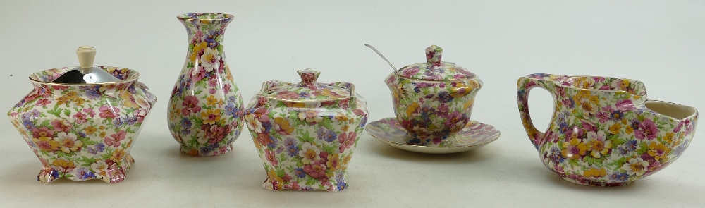 James Kent Chintz Du Barry Fenton Pottery items to include: Marmalade pot, 2 squat lidded pots,