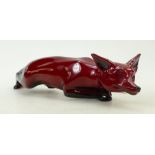 Royal Doulton Flambe model of Slinking Fox: Large slinking fox signed by Noke, length 33cm.